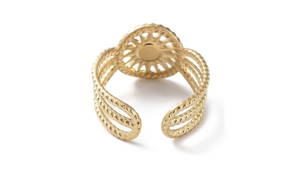 Bague soleil support cabochon 4mm acier 304 plaqué or 18k