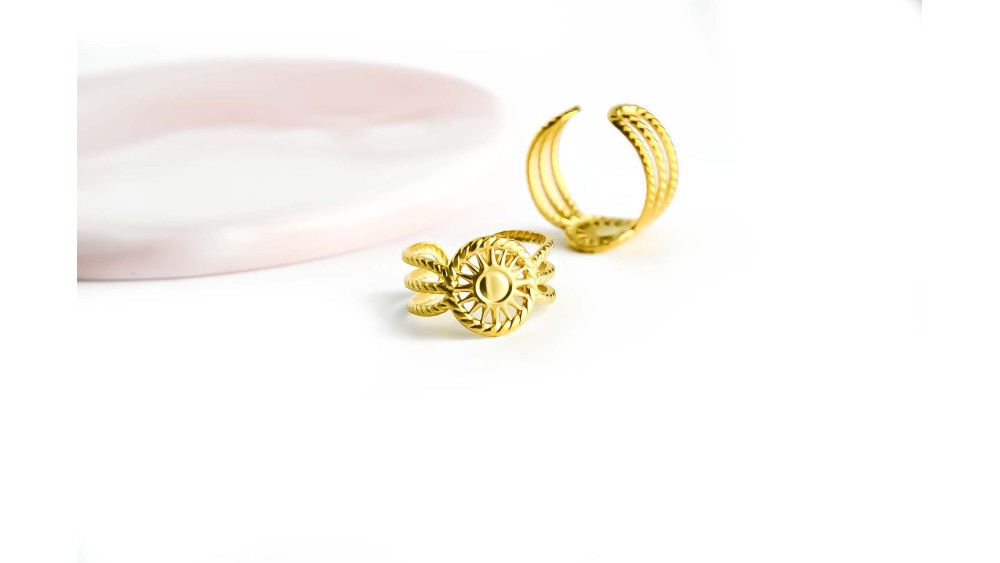 Bague soleil support cabochon 4mm acier 304 plaqué or 18k