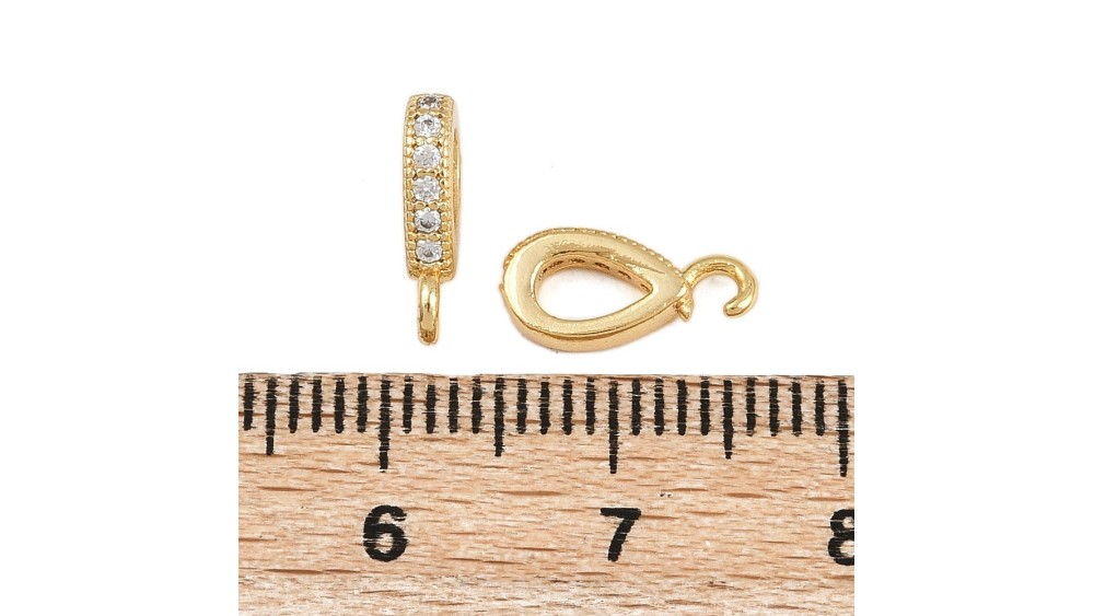 Bélière goutte en laiton plaqué or 18k et strass zircon 11x5mm