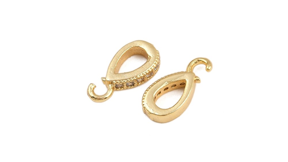 Bélière goutte en laiton plaqué or 18k et strass zircon 11x5mm