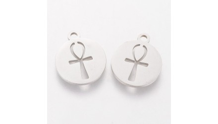 Médaille ronde croix Ankh acier inoxydable 304