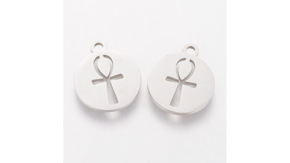 Médaille ronde croix Ankh acier inoxydable 304