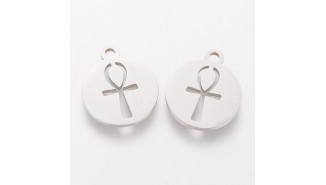 Médaille ronde croix Ankh acier inoxydable 304