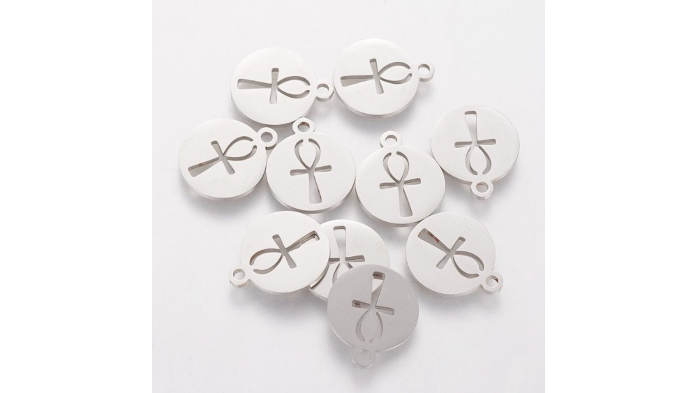 Médaille ronde croix Ankh acier inoxydable 304