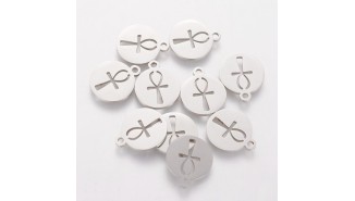Médaille ronde croix Ankh acier inoxydable 304