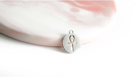 Médaille ronde croix Ankh acier inoxydable 304