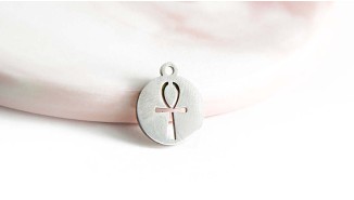 Médaille ronde croix Ankh acier inoxydable 304