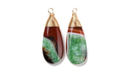 Pendentif goutte 44mm Agate du Brésil attache plaqué or 18k