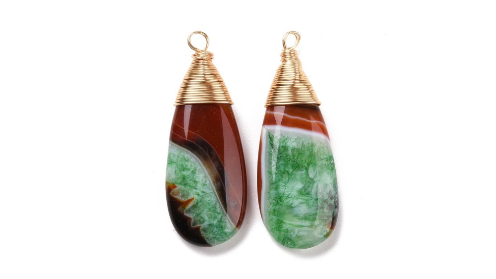 Pendentif goutte 44mm Agate du Brésil attache plaqué or 18k