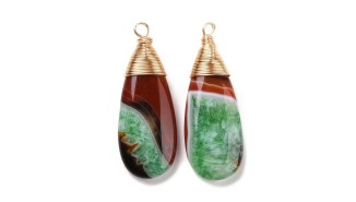 Pendentif goutte 44mm Agate du Brésil attache plaqué or 18k