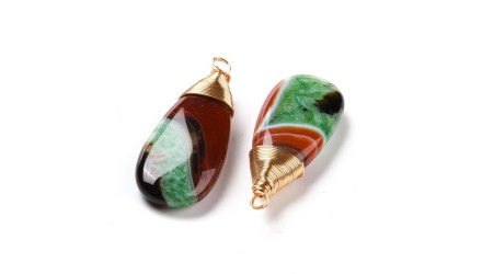 Pendentif goutte 44mm Agate du Brésil attache plaqué or 18k
