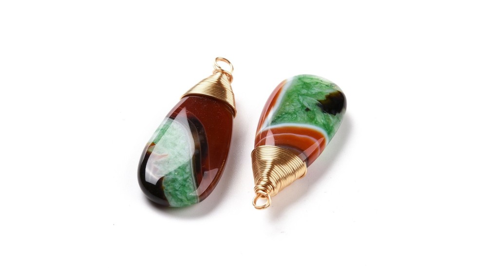 Pendentif goutte 44mm Agate du Brésil attache plaqué or 18k