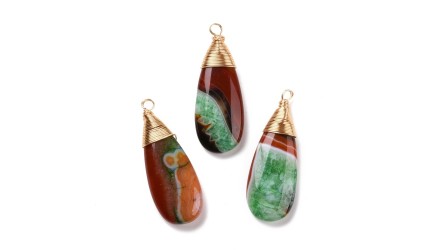 Pendentif goutte 44mm Agate du Brésil attache plaqué or 18k