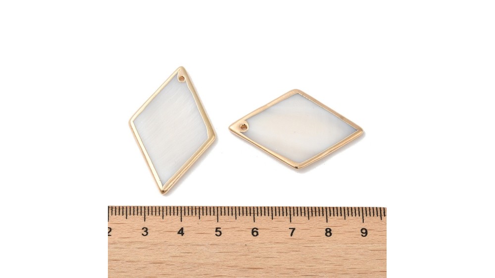 Pendentif losange nacre cerclage laiton or