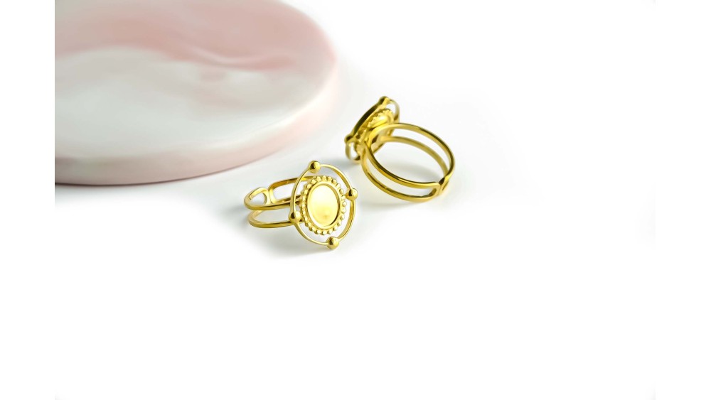 Support bague cabochon 8x6mm acier 304 or