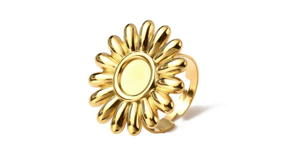 copy of Bague fleur acier 304 plaqué or 18k pour cabochon de 8mm