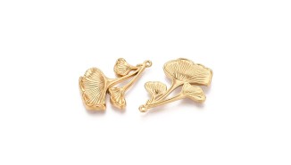 Pendentif feuille de gingko acier inoxydable 304 plaqué or 18k