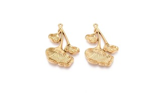 Pendentif feuille de gingko acier inoxydable 304 plaqué or 18k