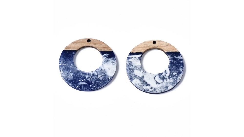 Pendentif connecteur  bois et résine bleu 38mm