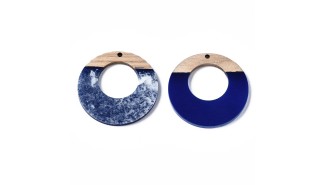Pendentif connecteur  bois et résine bleu 38mm