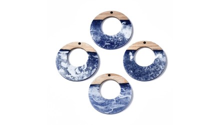 Pendentif connecteur  bois et résine bleu 38mm