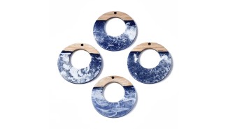 Pendentif connecteur  bois et résine bleu 38mm