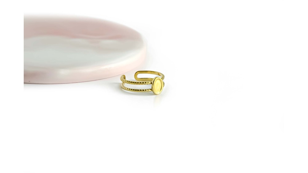 copy of Support bague cabochon 6mm anneau perlé acier plaqué or