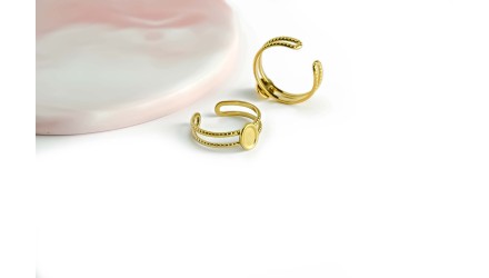 copy of Support bague cabochon 6mm anneau perlé acier plaqué or