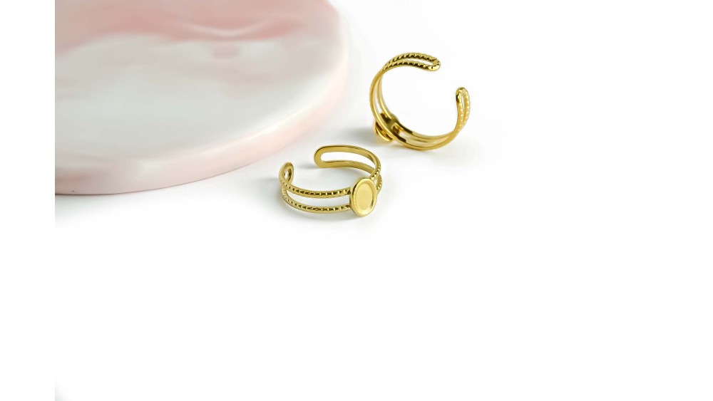 copy of Support bague cabochon 6mm anneau perlé acier plaqué or