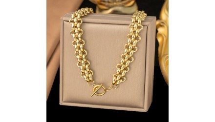 Collier d'exception maille panthère acier 304 plaqué or 18k
