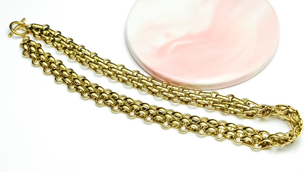 Collier d'exception maille panthère acier 304 plaqué or 18k