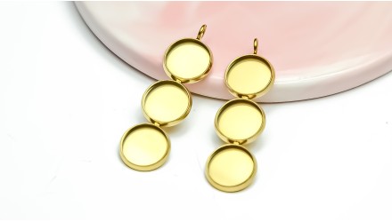 Pendentif triple support 10mm acier 304 couleur or