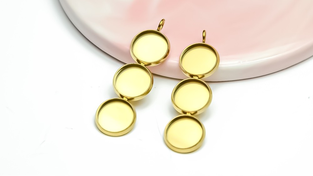 Pendentif triple support 10mm acier 304 couleur or