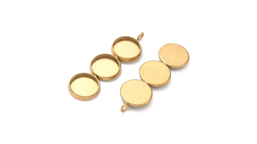 Pendentif triple support 10mm acier 304 couleur or