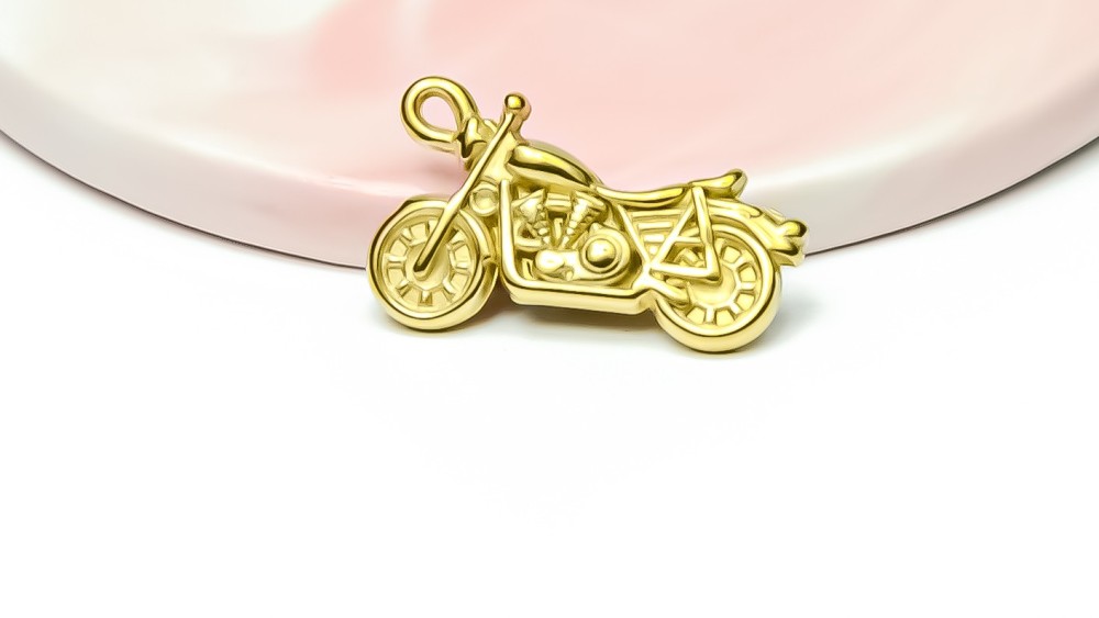 Pendentif moto acier inoxydable plaqué or 18k