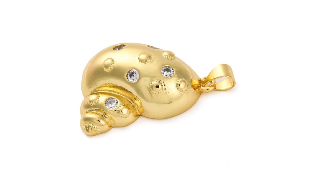 Grand pendentif coquillage laiton plaqué or 18k strass zircon