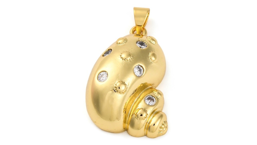 Grand pendentif coquillage laiton plaqué or 18k strass zircon