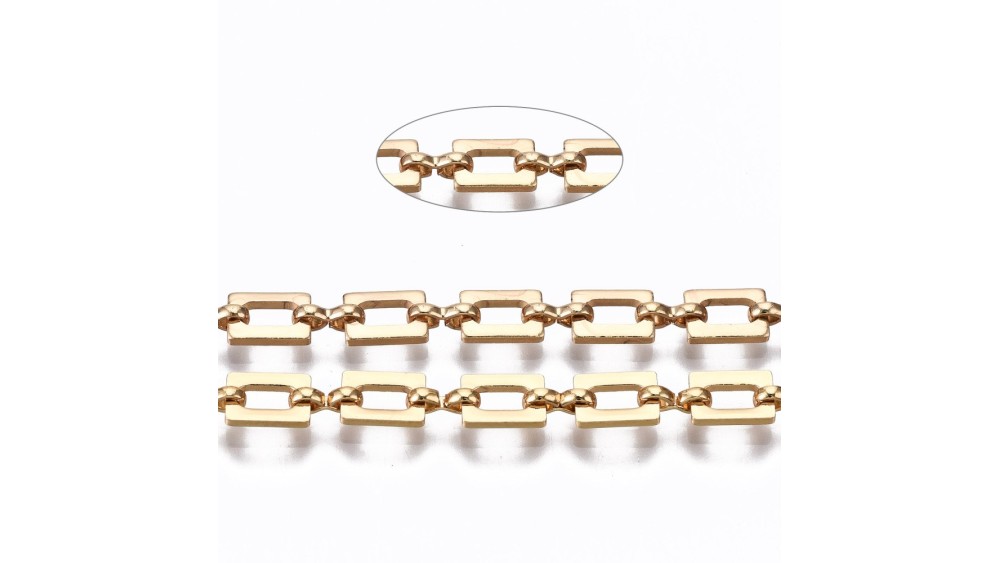 Chaîne laiton dorée plaquée or 18K maille rectangle 7x4.6mm