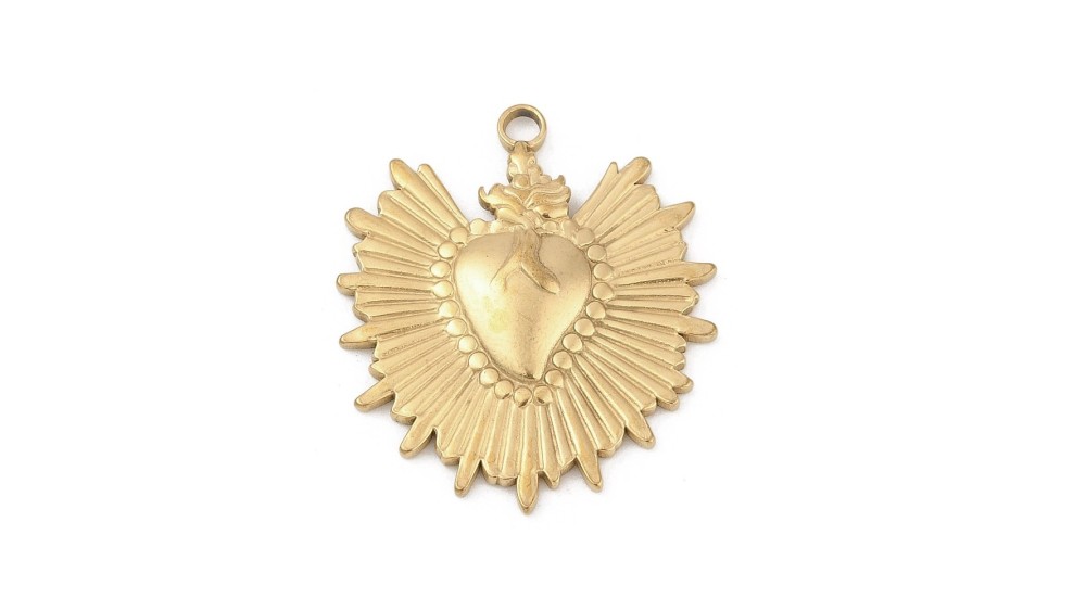 Pendentif Cœur Ex Voto Acier Inoxydable 304 Plaqué Or 18K