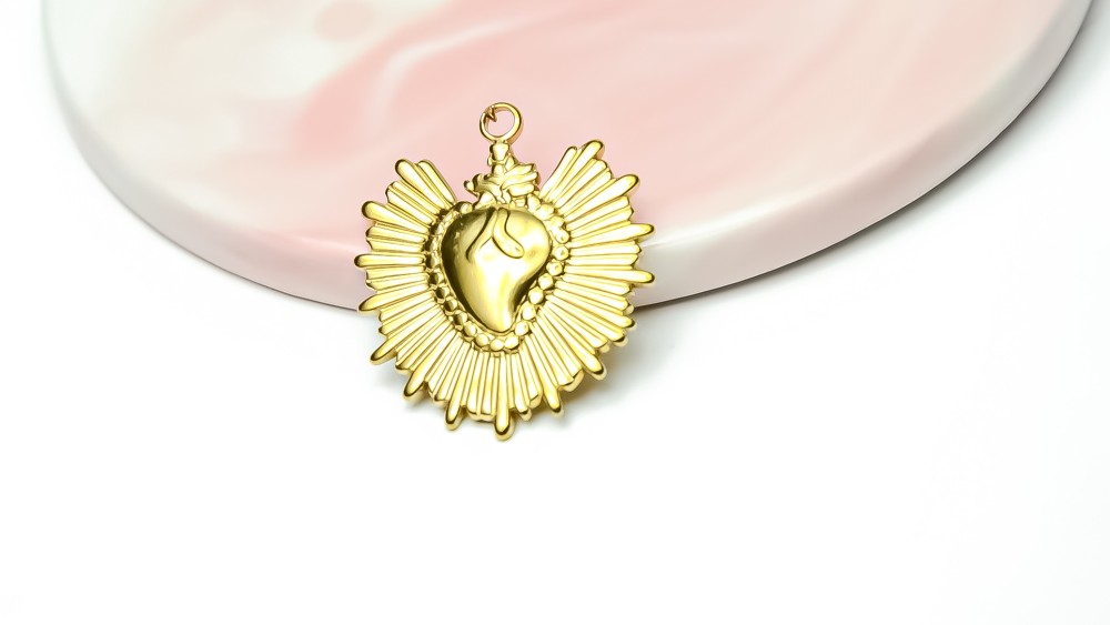 Pendentif Cœur Ex Voto Acier Inoxydable 304 Plaqué Or 18K