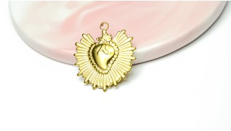 Pendentif Cœur Ex Voto Acier Inoxydable 304 Plaqué Or 18K