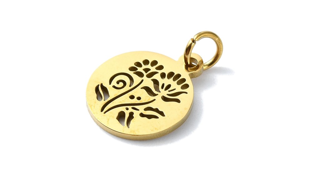 Petite médaille fleur d'ombelle 13mm acier inoxydable
