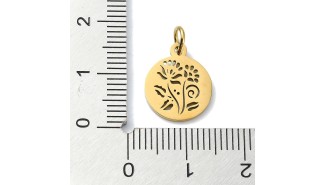 Petite médaille fleur d'ombelle 13mm acier inoxydable