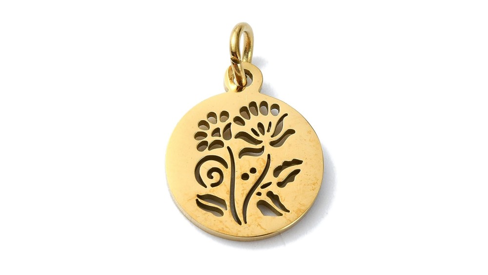 Petite médaille fleur d'ombelle 13mm acier inoxydable