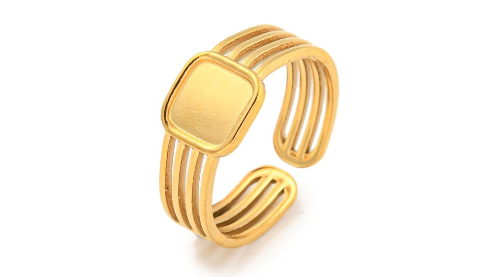 Bague support carré 6xmm acier 304 plaqué or 18k