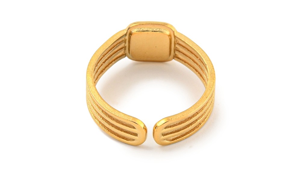 Bague support carré 6xmm acier 304 plaqué or 18k