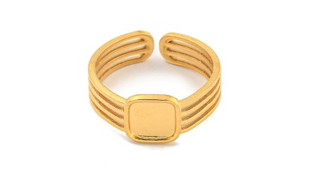 Bague support carré 6xmm acier 304 plaqué or 18k