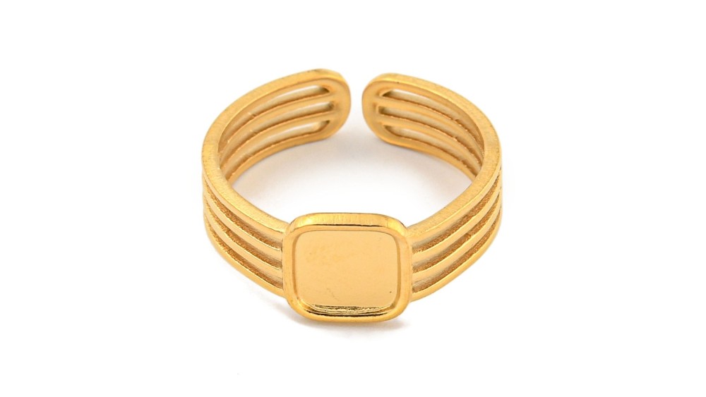 Bague support carré 6xmm acier 304 plaqué or 18k