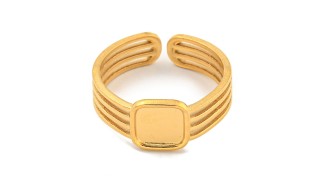 Bague support carré 6xmm acier 304 plaqué or 18k