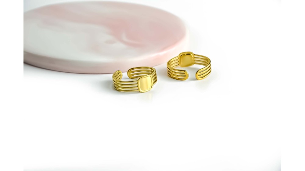 Bague support carré 6xmm acier 304 plaqué or 18k
